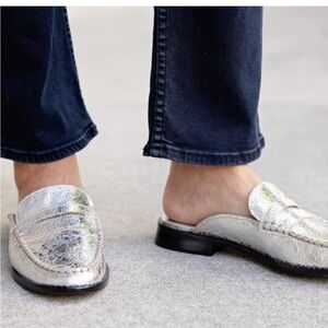 Dolce Vita Silver Metallic Slip On Open Back Loafers